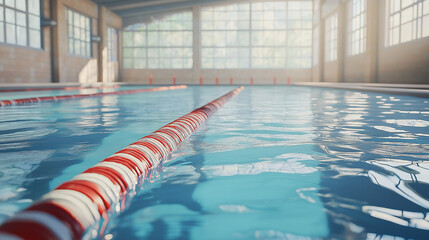 Obraz premium Indoor swimming pool with lanes and natural lighting