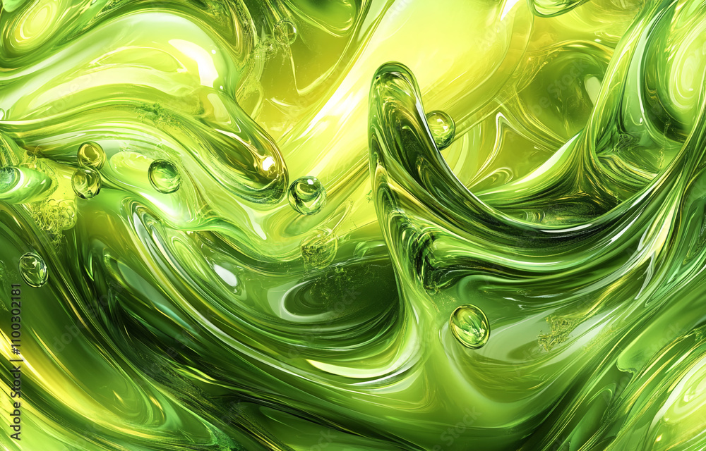 Aufkleber Flowing green liquid creates dynamic patterns in abstract design showcasing vibrant textures and movement