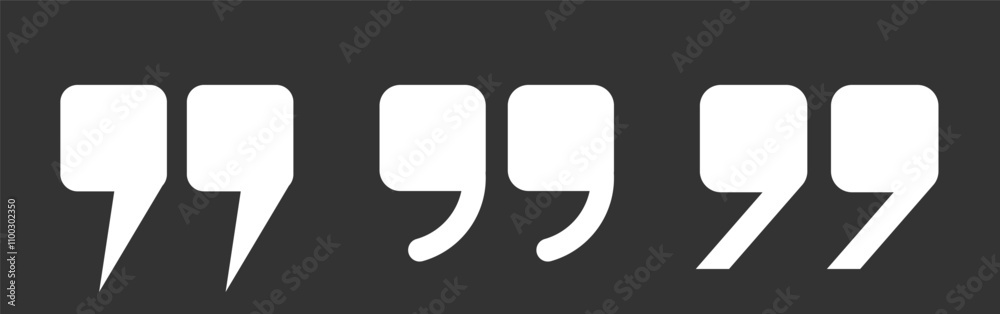 Fototapete quotation marks, a set of three isolated black vector icons in the form of square-shaped quotation m