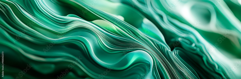 Poster textured green waves creating a soothing abstract design in a close-up view of vibrant materials