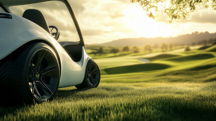 Electric golf cart on a sunny golf course