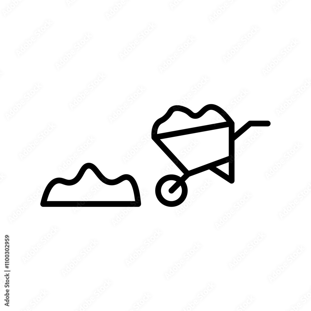 Poster wheelbarrow unloading icon Outline vector for web ui