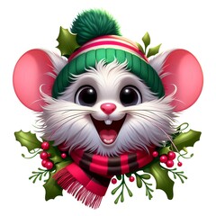 Obraz premium Cute winter mice dressed in a knitted hat and scarf. AI generated.