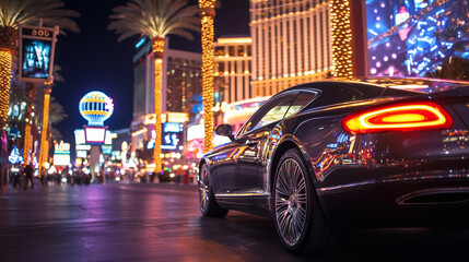 Luxury Car Grand Prize in Las Vegas Casino with Vibrant Lights