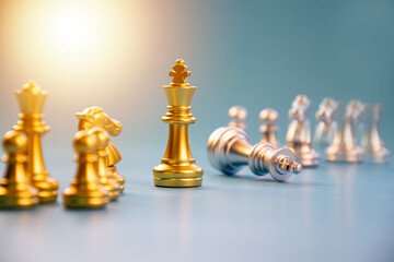 The concept of the golden king chess represents success and defeating business competitors.