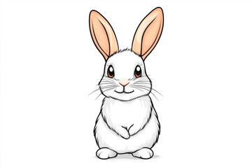 Obraz premium Adorable white rabbit with upright ears illustration, white background