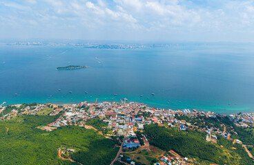 Fototapeta premium Aerial Top view Na Baan pier on Koh Larn island, Pattaya Thailand