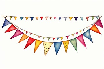 Obraz premium Colorful Decorative Bunting Flags for Celebrations, Parties, and Events, Featuring Various Shapes, Patterns, and Aesthetic Designs for Festive Occasions
