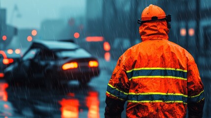 Emergency response action urban highway traffic incident rainy environment first-person view road safety and damage management