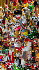 Lots of different Christmas tree decorations. Hanging Christmas tree decorations
