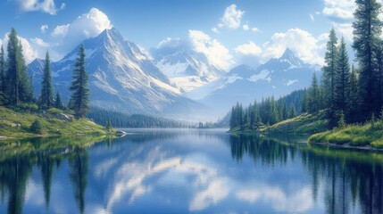 Serene Mountain Lake Reflecting Majestic Peaks