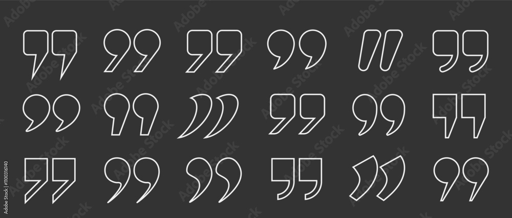 Fototapete a set of white quotation mark outlines of different shapes on a gray background. a collection of quo