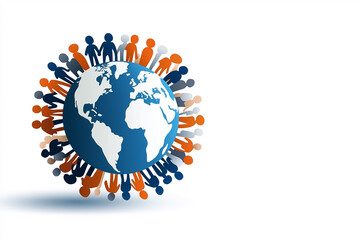 A globe surrounded by colorful figures symbolizes global unity and cooperation among people