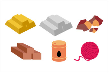 Materials, goods, minerals. Vector simple color flat illustration.