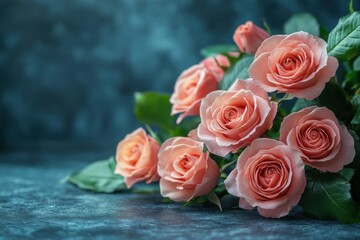 Elegant bouquet of roses on a dark background. Sophisticated and romantic floral concept. Perfect for banners celebrating special occasions.