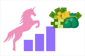 Unicorn, a startup worth a million or a billion. Vector simple color flat illustration.