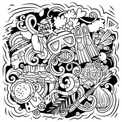 Australia cartoon vector doodle illutraditional symbols. Australian objects and symbols