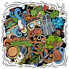 Australia cartoon vector doodle illutraditional symbols. Australian objects and symbols