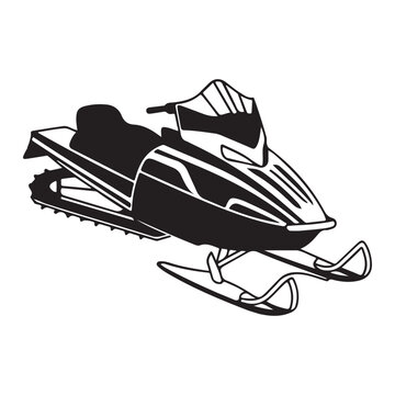 recommend clip art: Snowmobile racing across snow silhouette vector art  black color design and solid white background 