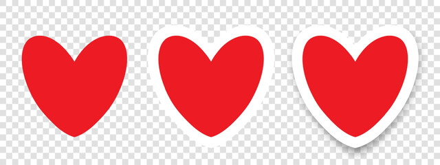 A set of icons in the shape of a red heart on a transparent background. A simple illustration of heart-shaped vector icons for Valentine's Day for the Internet. Vector EPS 10.