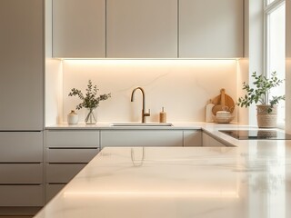 Fototapeta premium Mockup of a beautiful white kitchen surface, vintage charm.