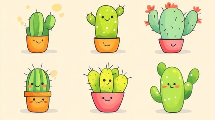 Obraz premium Cute Cactus Illustration: Adorable Potted Plants