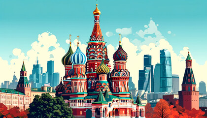 Fototapeta premium Colorful domes and modern skyline showcase the beauty of a vibrant cityscape