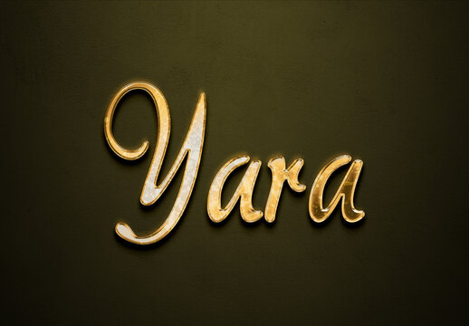 Old gold text effect of name Yara with 3D glossy style Mockup.