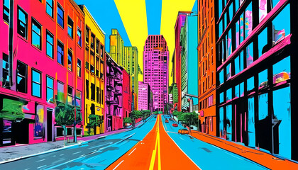 Obraz premium Dynamic urban landscape bursting with color and energy in a vibrant city scene