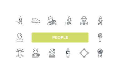Obraz premium fully editable outline icon collection from people concept. thin line icons set such as walking downstairs, sujud, argentina, round table, bohemian,