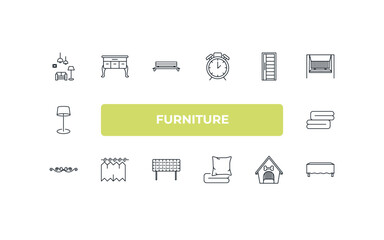 Fototapeta premium fully editable outline icon collection from furniture concept. thin line icons set such as livingroom, lowboy, door, pet house, table linens,