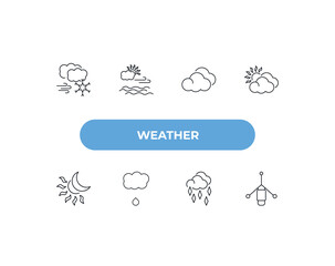 fully editable outline icon collection from weather concept. thin line icons set such as blizzard, calm, cumulus, ice pellets, anemometer,
