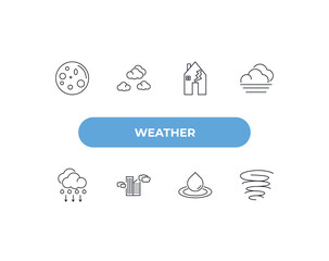 fully editable outline icon collection from weather concept. thin line icons set such as full moon, clouds, earthquake, deluge, tornado,