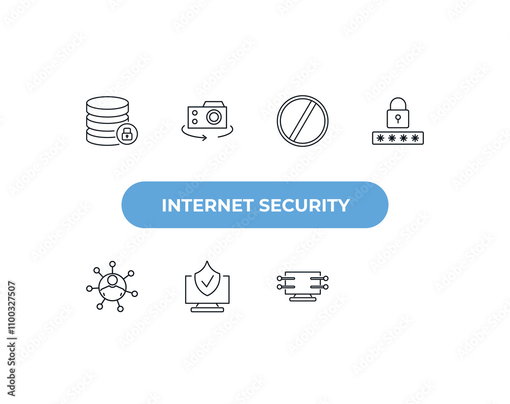 Poster fully editable outline icon collection from internet security concept. thin line icons set such as d