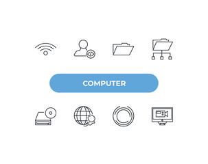 fully editable outline icon collection from computer concept. thin line icons set such as wi fi, develope, computer folder, circular de, computer video,