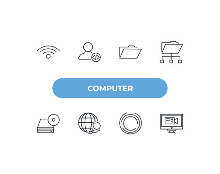 fully editable outline icon collection from computer concept. thin line icons set such as wi fi, develope, computer folder, circular de, computer video,
