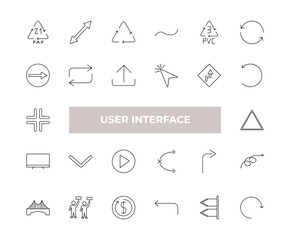 Fototapeta premium fully editable outline icon collection from user interface concept. thin line icons set such as 21 pap, scale arrows, round right arrow, blank left arrow, circular arrow,