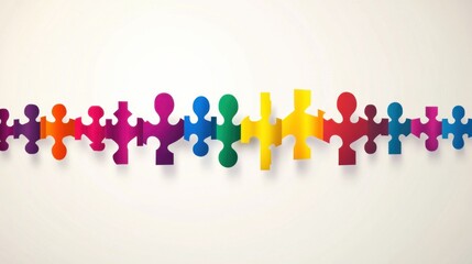 Symbolic image of inclusion with a cascade of interlocking, vibrant geometric shapes forming a seamless flow in a simple, clean setting