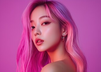 Obraz premium A woman with pink hair and pink earrings