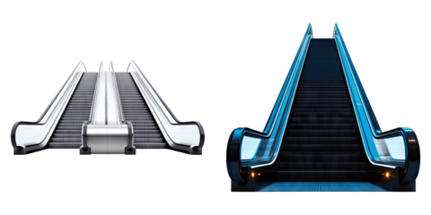 Escalator isolated on transparent background, Set of