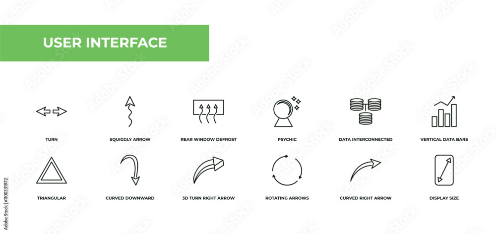 Poster fully editable outline icon collection from user interface concept. thin line icons set such as turn