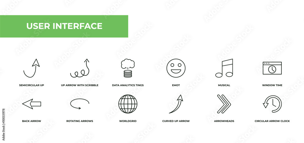 Poster fully editable outline icon collection from user interface concept. thin line icons set such as semi