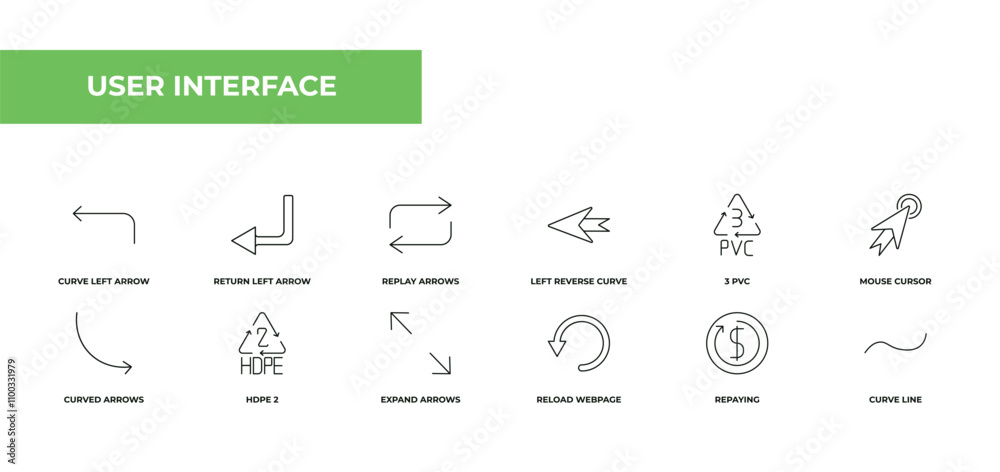 Aufkleber fully editable outline icon collection from user interface concept. thin line icons set such as curv
