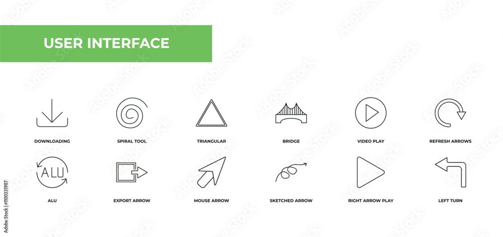 Poster fully editable outline icon collection from user interface concept. thin line icons set such as down
