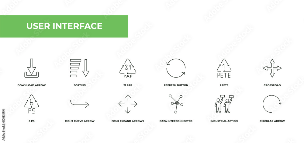 Poster fully editable outline icon collection from user interface concept. thin line icons set such as down