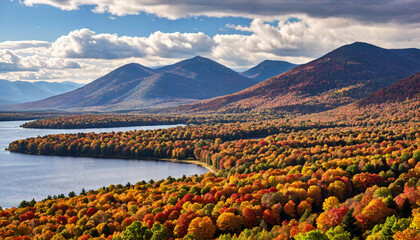 Paysage automnal avec montagnes et lac