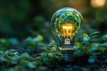 Lightbulb with green world map. Green energy