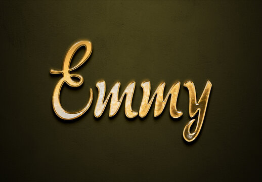 Old gold text effect of name Emmy with 3D glossy style Mockup.