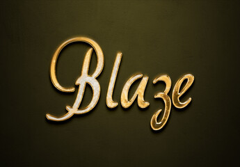Old gold text effect of name Blaze with 3D glossy style Mockup.