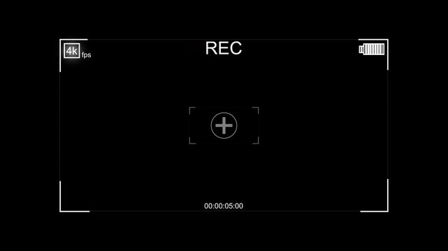 DSLR camera frame viewfinder, screen of video recorder digital display. Digital recorder display with multiple settings and timer. Camera recording screen overlay with alpha channel.